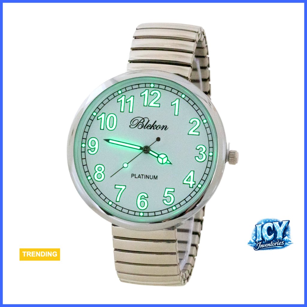Large Face Stretch Band Analog Watch With Alloy Case And Metal Band